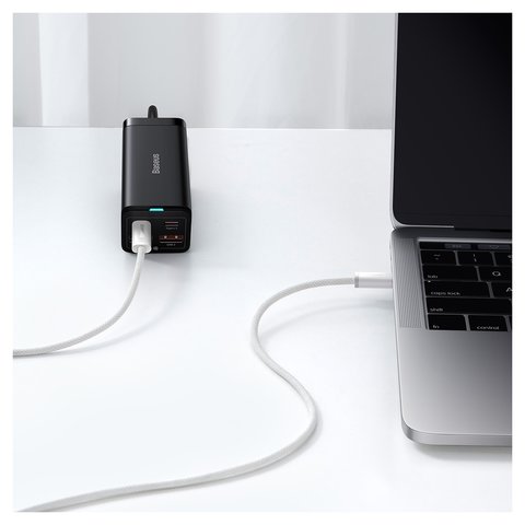 USB кабель Baseus Dynamic Series, 2xUSB тип-C, 100 см, 100 Вт, белый, в нейлоновой оплетке, #CALD000202 Превью 1