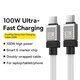 Cable USB Baseus Coolplay Series, 2xUSB tipo-C, 100 cm, 100 W, blanco, de silicona, #CAKW000202 Vista previa  2
