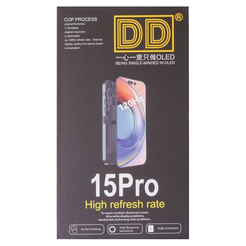 Pantalla LCD puede usarse con iPhone 15 Pro, negro, con marco, HC, sin microchip, (AMOLED), DD-OLED soft, 120Hz Vista previa  1