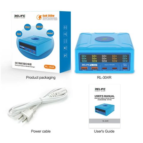 Adaptador de red RELIFE RL-304R , 260 W, Quick Charge, Power Delivery (PD), con cargador inalámbrico, 5 puertos Vista previa  1