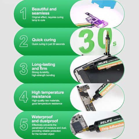 Adhesivo RELIFE RL-035E, negro, UV, 10 ml, compound Vista previa  4